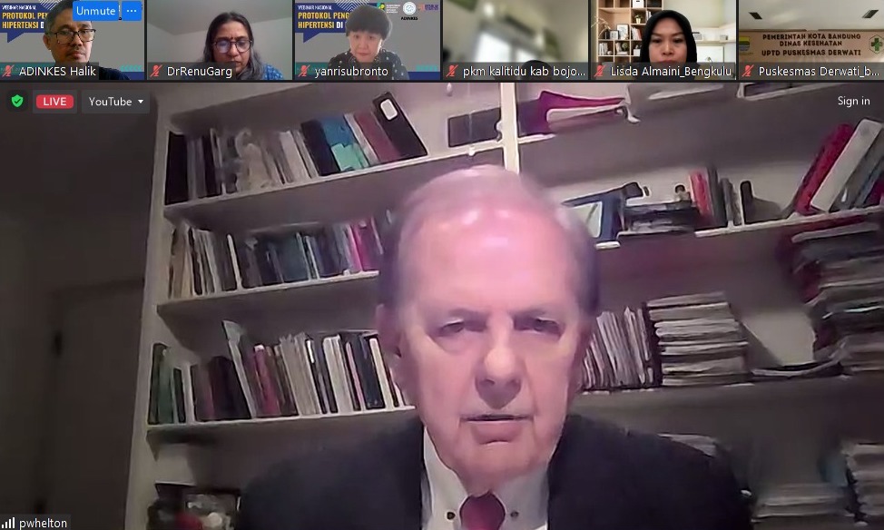 President of the World Hypertension League, Dr Paul Whelton, speaking at a national webinar on hypertension management in Indonesia